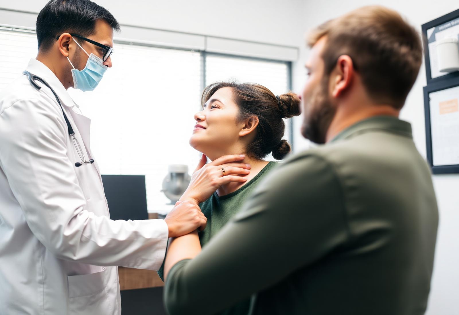 Chiropractor evaluating a patient's neck after a motor vehicle collision